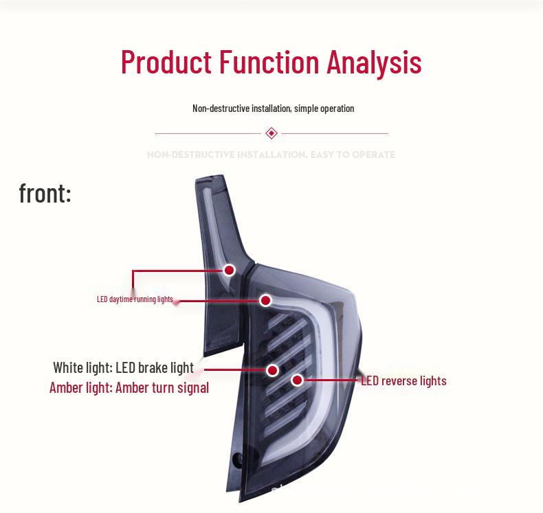 14-20 Fit LED Taillight Assembly, GK5 Modified Rib Style, with Daytime Running, Brake, and Turn Signal Lights.