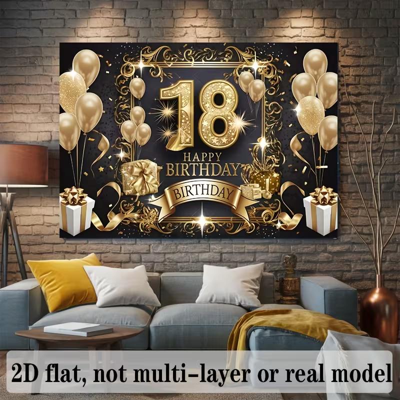2D Černozlatý banner na 18. narozeniny - Happy 18th Birthday Fotopozadí