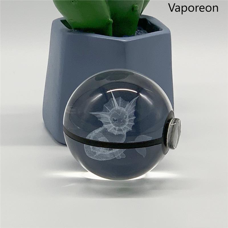5cm  3D Crystal Ball Pikachu Eevee Mewtwo Carving Model LED Color Light Base Children's Gift Fans Toy Birthday Gift