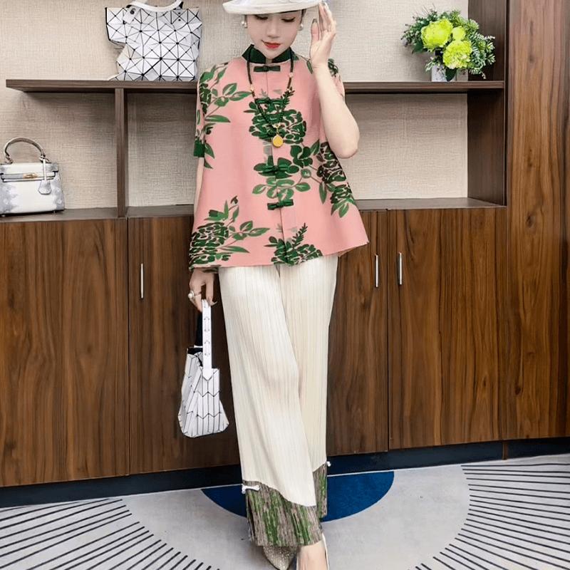 New Temperament, Fashionable and Casual Style, Versatile In Summer, Retro Women's New Chinese Style Button Up Top, Short Sleeved