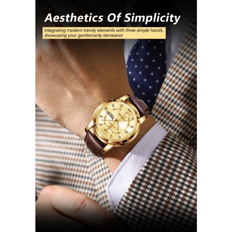 POEDAGAR Luxury Business Male Clock Date Week Waterproof Luminous Gold Wristwatch Casual Fashion Quartz Watches Reloj