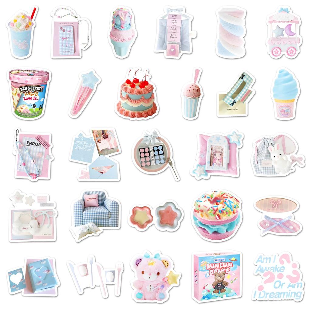Set mit 52 Blau & Rosa INS Stil Aufklebern - Niedliches Cartoon Wald Design für Mädchenherzen DIY Handyhülle Dekoration mit Wasserdichter Funktion