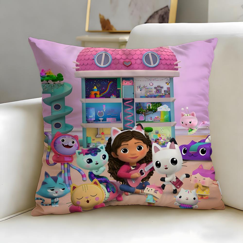 Classic Cartoon Gabby's Dollhouse Cushion Cover Soft & Easy-Wash Pillow Case – Versatile for Couch, Bed, Travel and Office