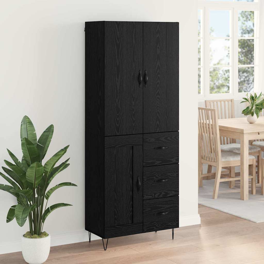 Highboard 2 pcs Black Oak Effect Engineered Wood and Glass
