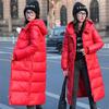 Black Glossy Parka Coat Women's Fashion Thicken Winter Hooded Loose Long Jacket Female Windproof Rainproof Warm Outwear