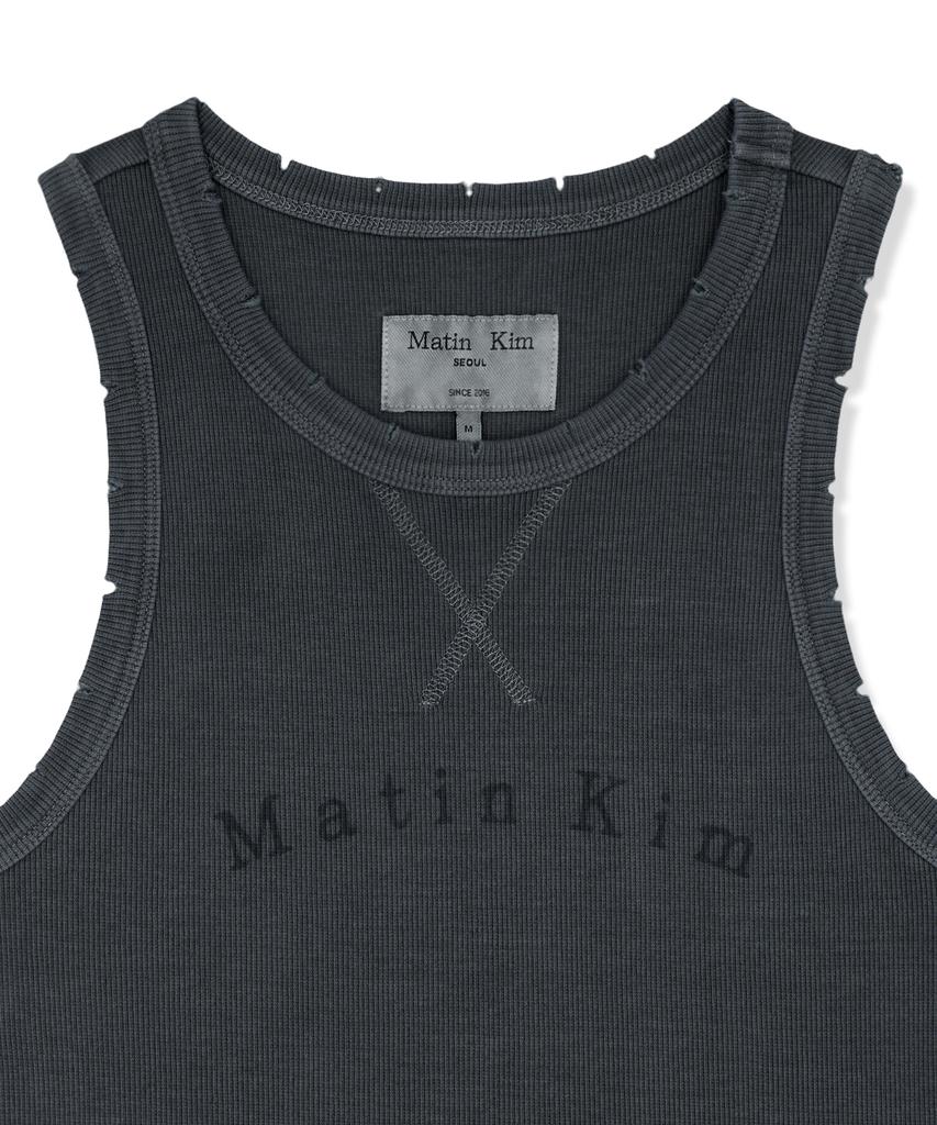 Mattengkim Distressed Sleeveless Logo Top In Charcoal