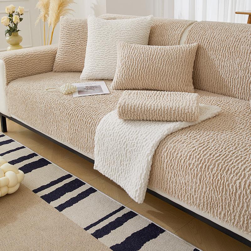 

Простая кремовая подушка для дивана Four Seasons, универсальная короткая плюшевая подушка для гостиной, чехол для спинки дивана, полотенце, противоскользящее утолщение. 70*70cm