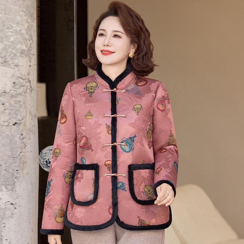 Middle-aged women's autumn and winter flower padded jacket the elderly mother's jacket middle-aged and elderly women's clothing to keep warm
