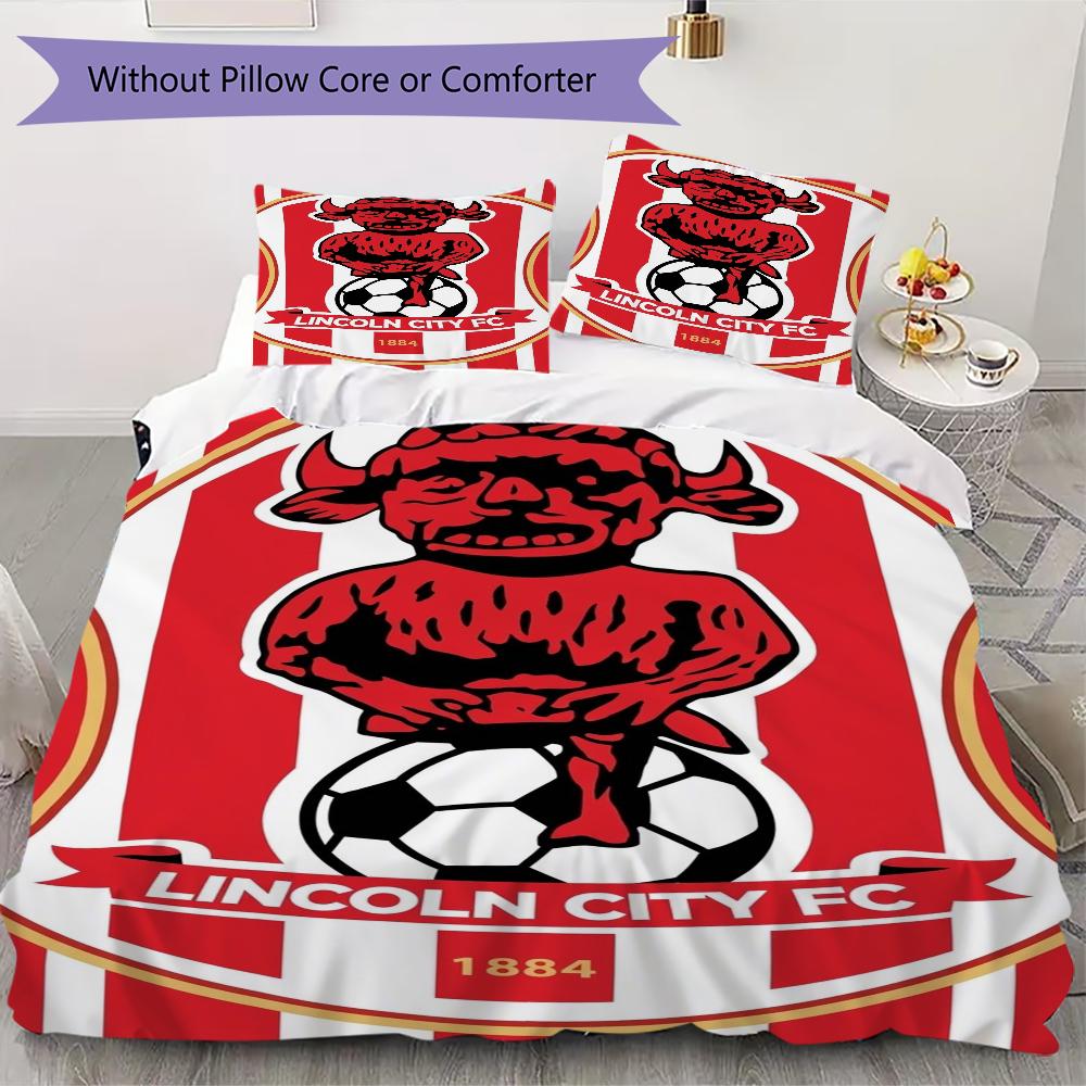 Lincoln City FC Pattern Bedding uilt Set uilt Cover Pillowcase Home Decoration Birthday Gift (1 * duvet cover + 2 * pillowcase without core)