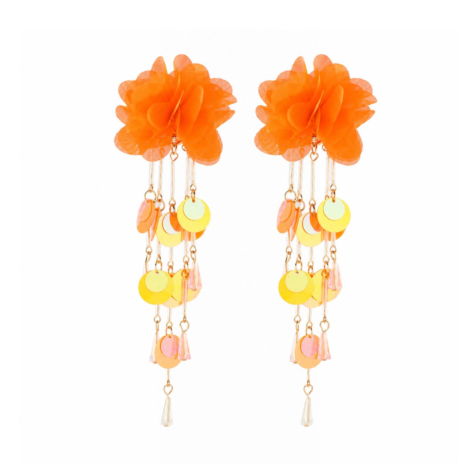 Exaggerated three-dimensional flower hand woven tassel long earrings beach vacation style earrings for women