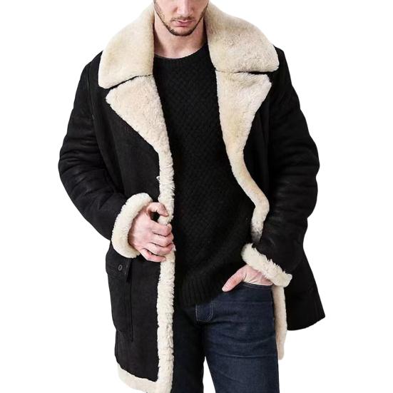 Pánský kabát z umělé kožešiny s integrovanou plyšovou podšívkou, zesíleným klopovým límcem, odolný proti chladu, evropský styl, s klopami z umělé kůže, bunda, kabát, streetwear