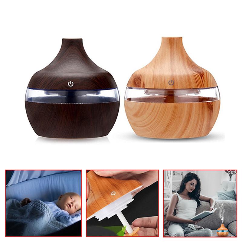 Wood Grain Ultrasonic Aroma Diffuser,300ml Cool Mist Air Humidifier with 7 Color LED Night Light for Home,Bedroom,Office