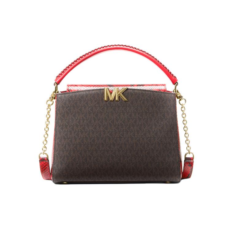 

New MICHAEL KORS Karlie Cow Leather Kelly Bag, Shoulder Bag, Handbag Women s Dark Brown Red Multicolor 30H1GCDS6E-602 26.9*11.9*21.1CM