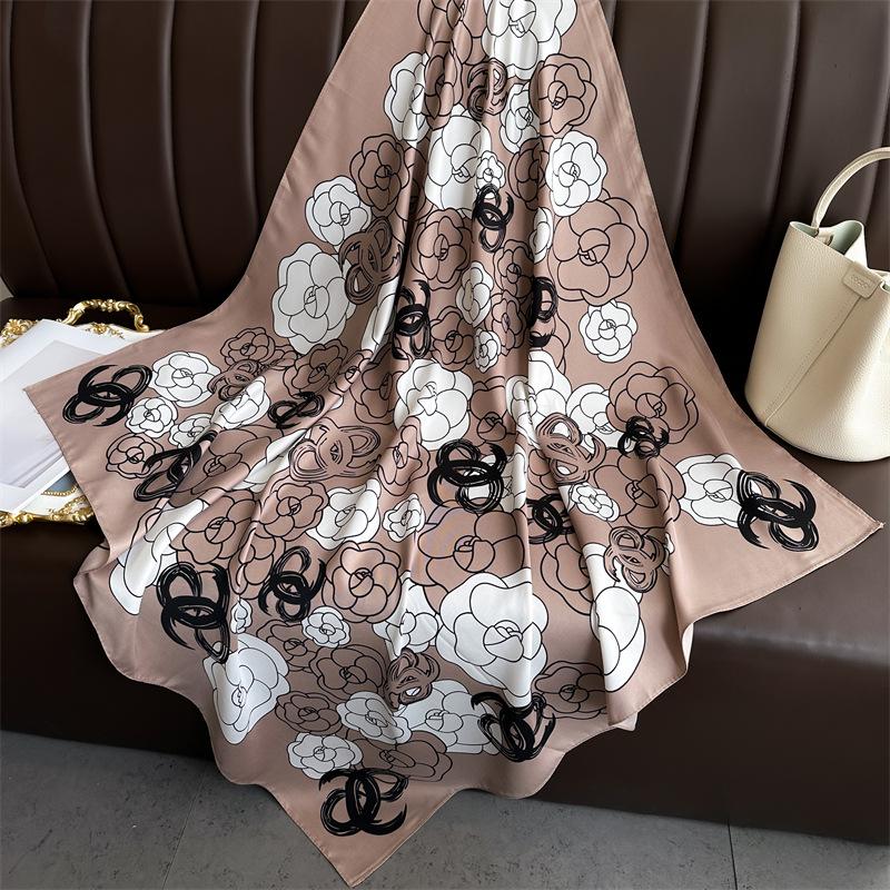 Women's Retro Twill Silk Scarf - 90cm Versatile Shawl for Travel & Sun Protection