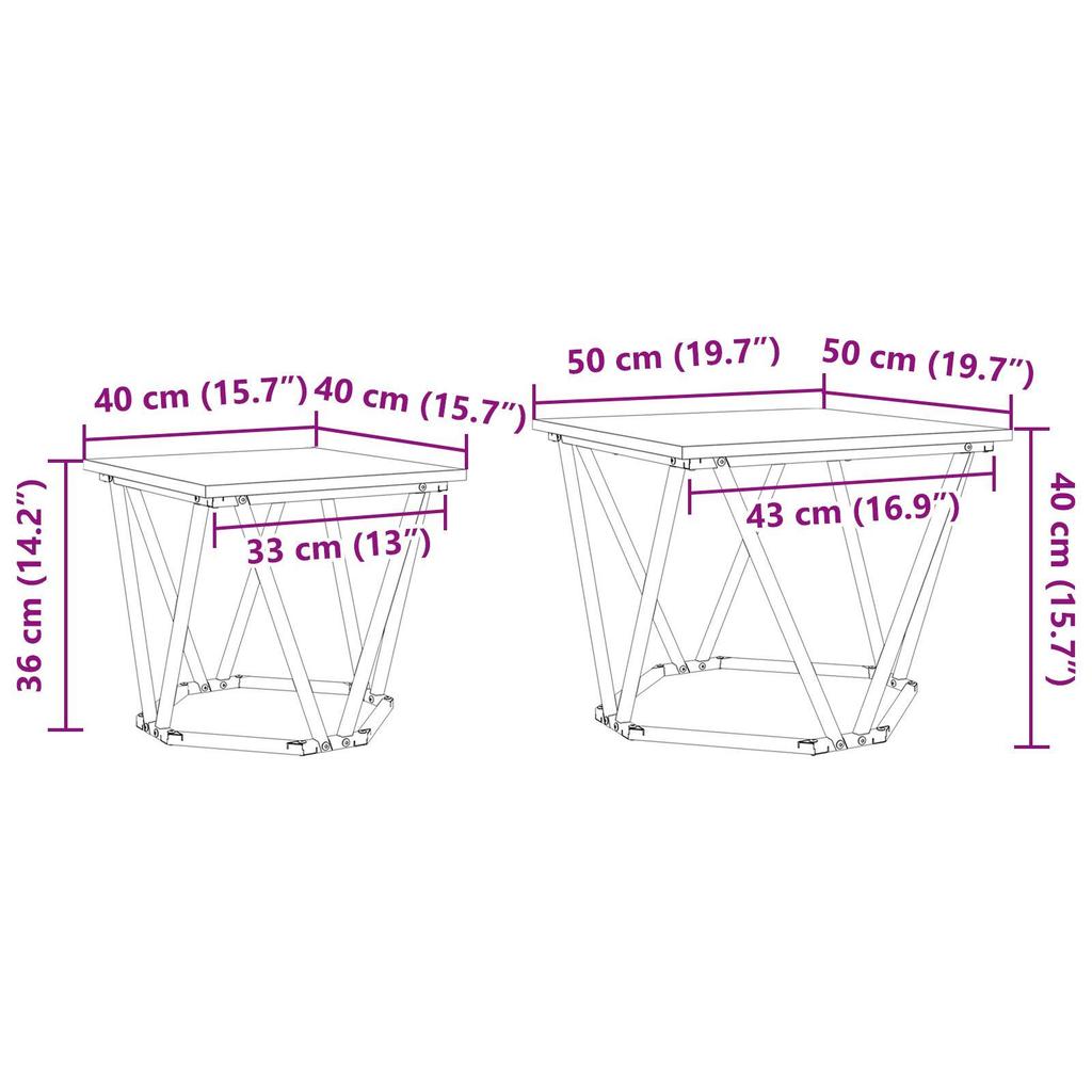 Wohnzimmer-Dekor 2-teiliges Couchtisch-Set, unregelmäßig geformter Beistelltisch, Set in 40 x 40 x 36 cm und 50 x 50 x 40 cm