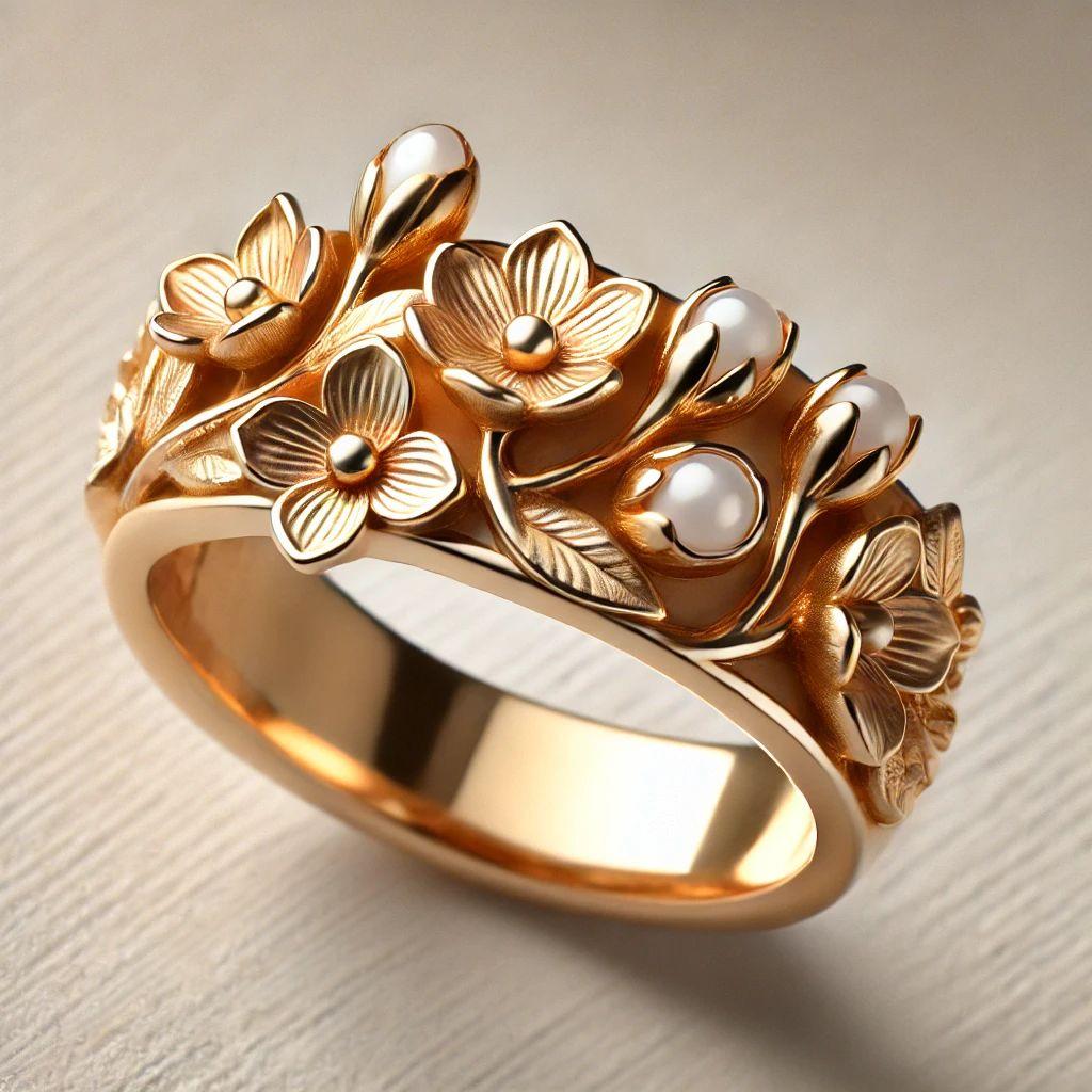 Luxury Embossed Flower Synthetic Pearl Ring Copper Material Women Jewelry Ring For Banquet