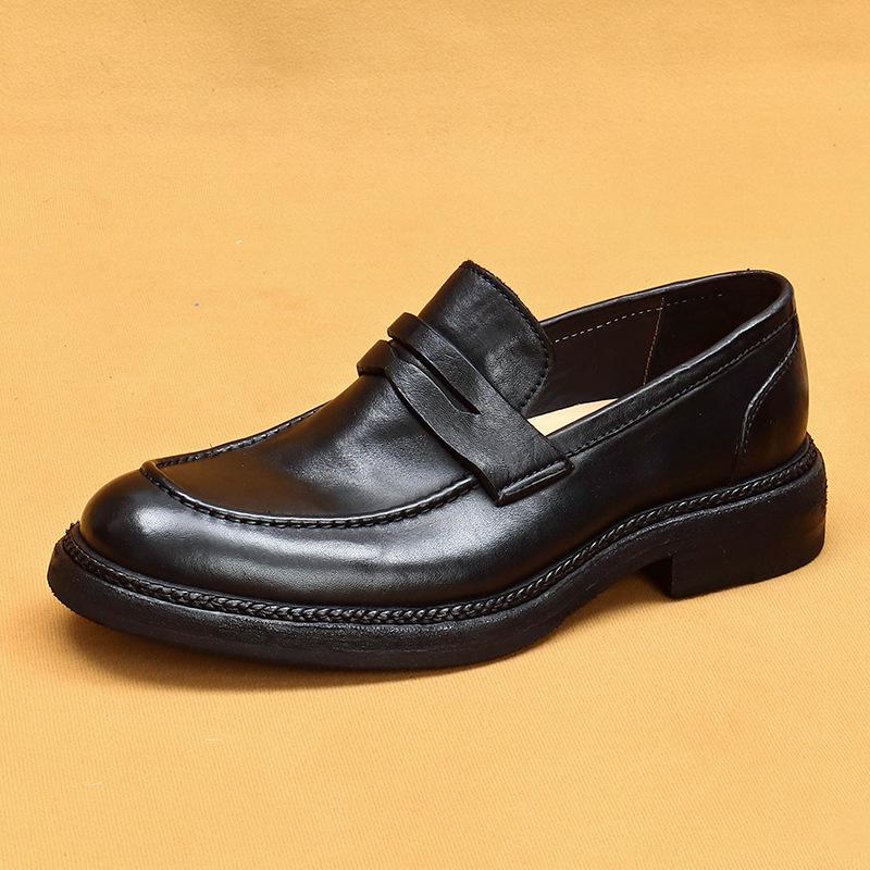 

Мужские туфли из конской кожи Goodyear Washed Leather Soiled Handmade Leather Shoes Platform Casual Loafers 38 чёрный