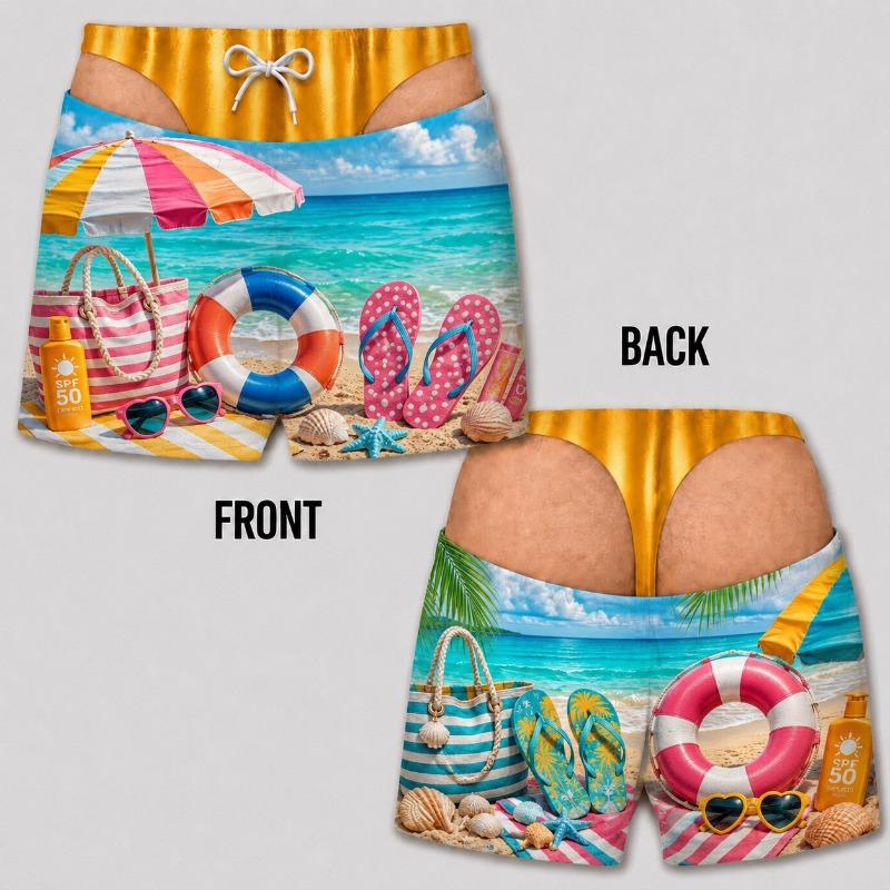 Mens Funny 3D Tropical Beach Sunset Swim Shorts Quick Dry Lightweight Summer Vacation Board Shorts Beachwear Party Gift