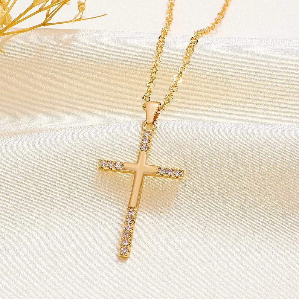 1pc Elegant Rhinestone Inlaid Cross Pendant Necklace  Simple Style, Daily and Party Decoration, Creative Gift