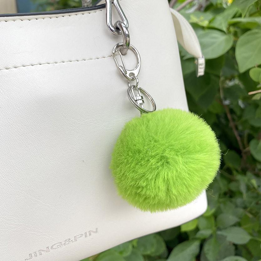 Custom Faux Rabbit Fur Ball Keychain Pendant - Solid Color Bag & Backpack Accessory