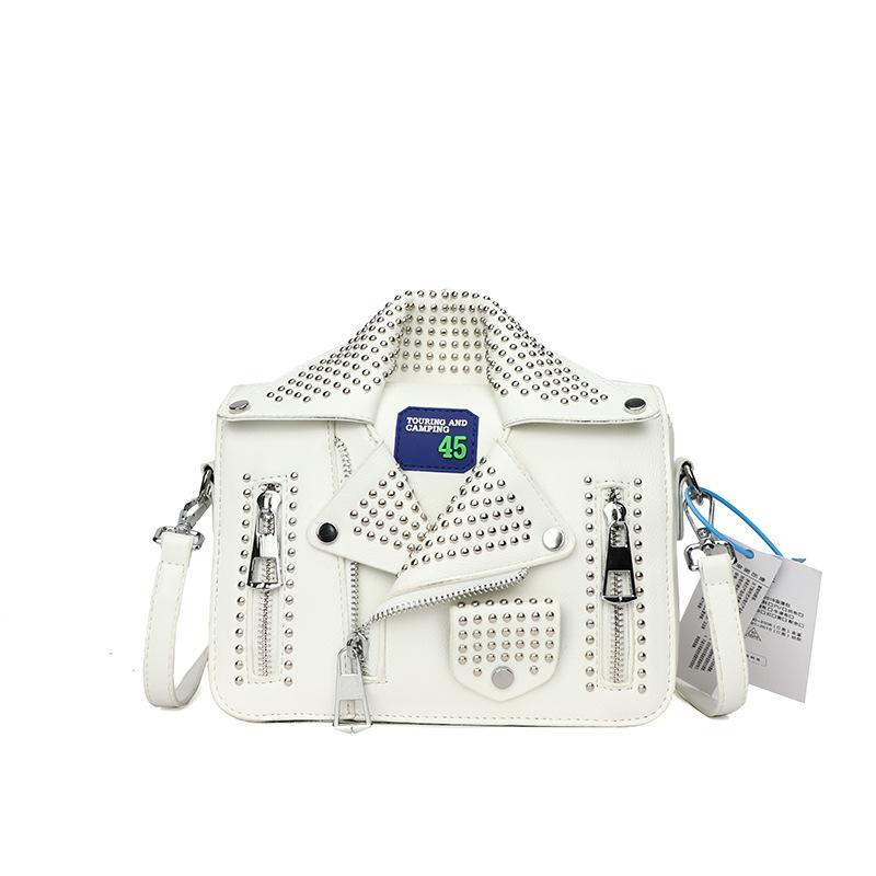 Pu foreign trade personality funny jacket bag 2025 super Korean version fashion rivet trend single shoulder crossbody small square bag women