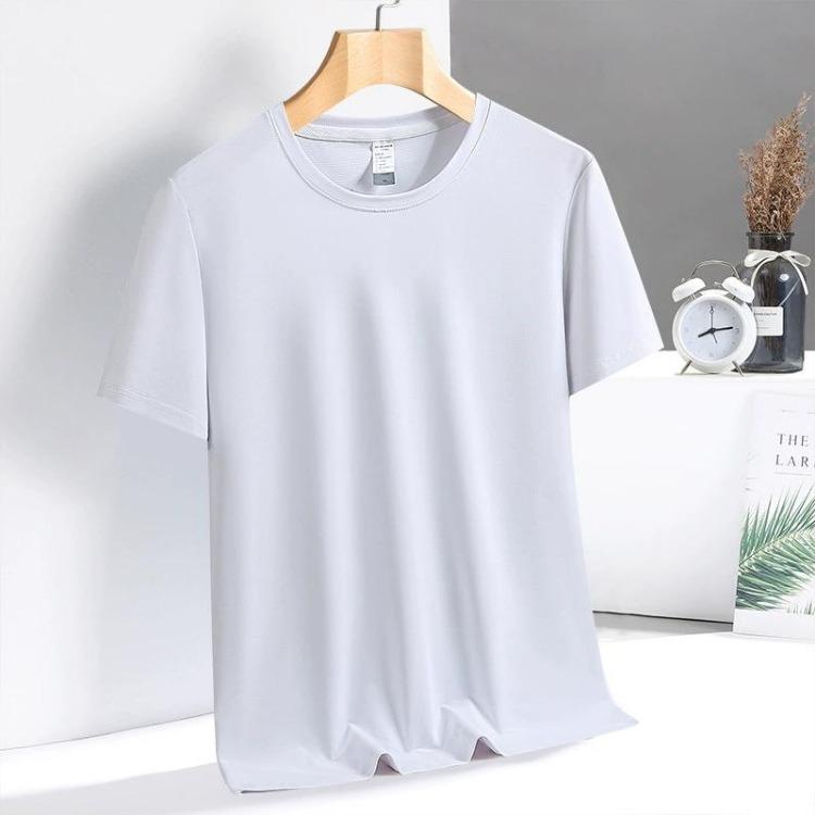 Camiseta Masculina Casual de Seda de Gelo Manga Curta Respirável Gola Redonda Meia Manga Top