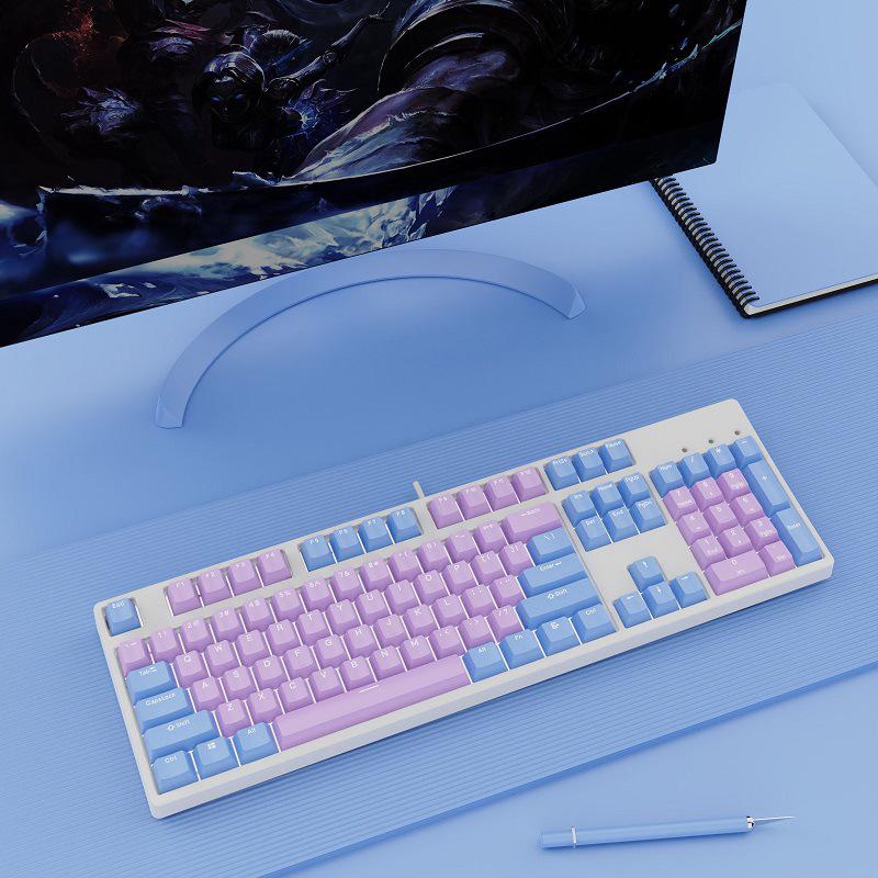 Hot-Swappable 104-Key Mechanical Gaming Keyboard for Girls, Wired, Blue/Black/Brown/Red Switches, Dual-Color Design