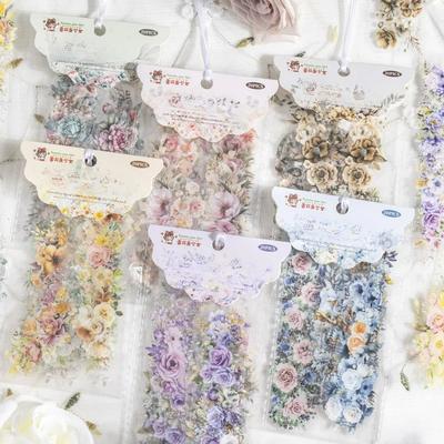 20pcs/pack PET Stickers Plant Landscaping Floral Theme DIY Handbook Material Decoration Flower Sea Series Gorgeous Handmade Decoration