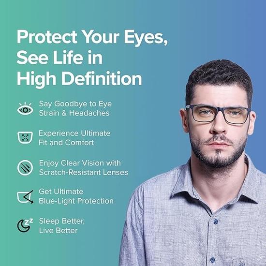 Intellilens | Okulary komputerowe Zero Power Blue Cut | Antyodblaskowe, lekkie i blokują szkodliwe promienie | Specyfikacje ochrony przed promieniowaniem UV | Dla mężczyzn i kobiet
