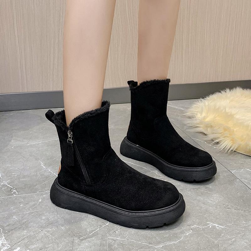 Snow boots women's winter new velvet thickened warm thick-soled cotton boots brown large cotton shoes