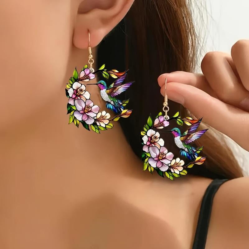 2024 Retro Spring Acrylic Bird Earrings - Colorful European & American Design