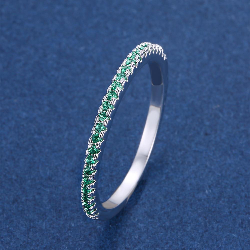 Green Zircon Small Round Stone Wedding Band Stackable Rings For Women Vintage CopperColor Engagement Promise Minimalist Jewelry