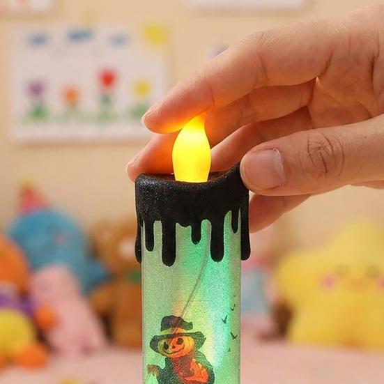 Electronic Candle Light, Fun Halloween Spooky LED Candle, 3-Color Flickering Realistic Flame Safe Battery Light for Party Decor Desktop Ornament