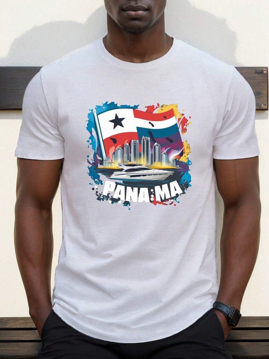 

Unisex s Panama Flag & Cityscape Graphic T-Shirt - Vibrant Geometric Print Short Sleeve Tee XXXL