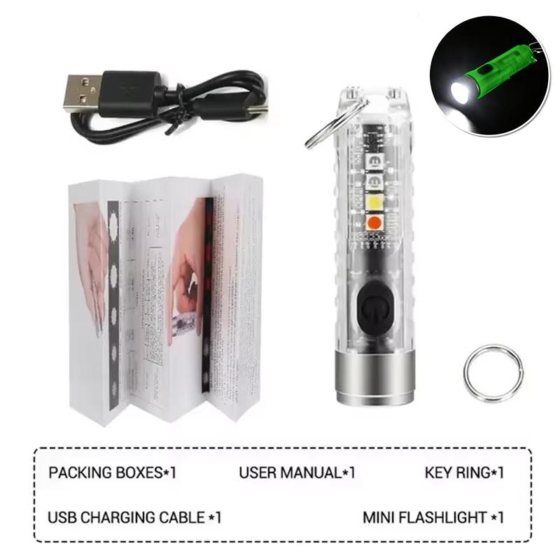 Portable Mini Keychain Flashlight Rechargeable Waterproof Torch Lamp with Magnet Multifunction Warning Camping Flashlight