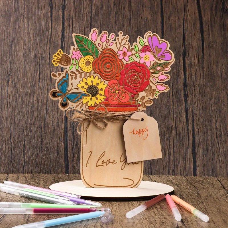 2Pcs New Wooden Crafts Decoration Flowers Mother's Day Wooden Flower Card Festival Birthday Greetings Gift