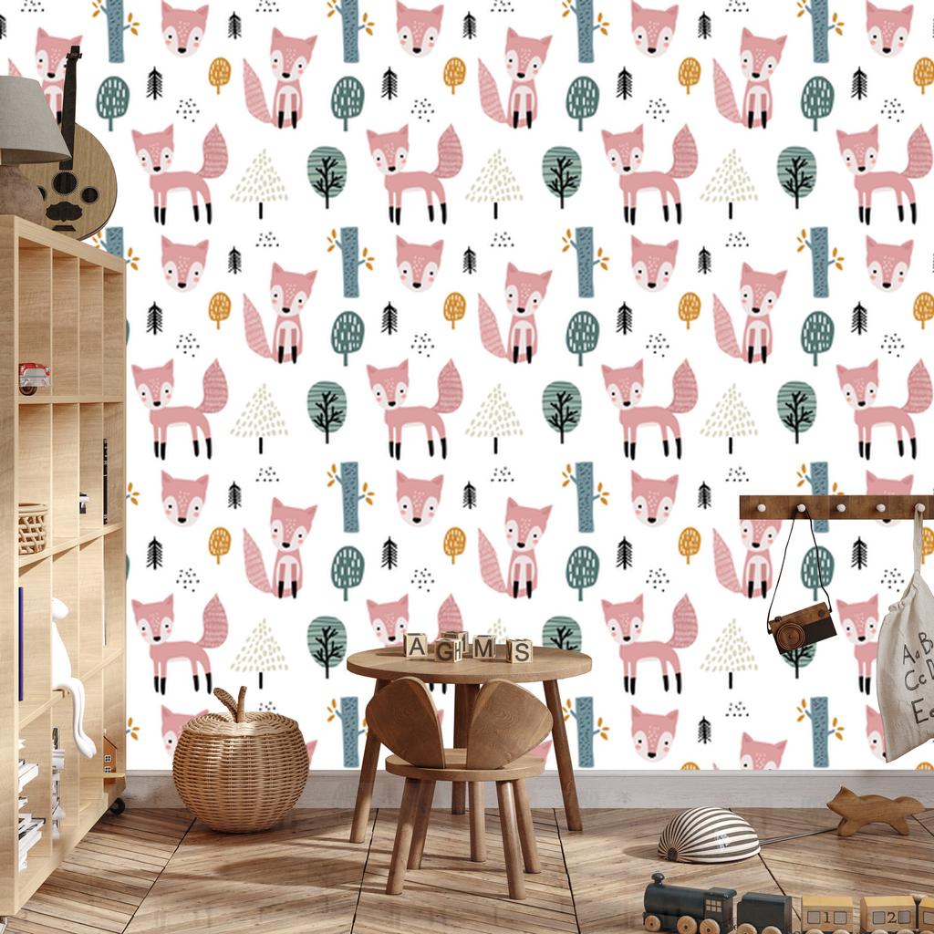 Pink foxes in the forest wallpaper for living room and bedroom 50x1000