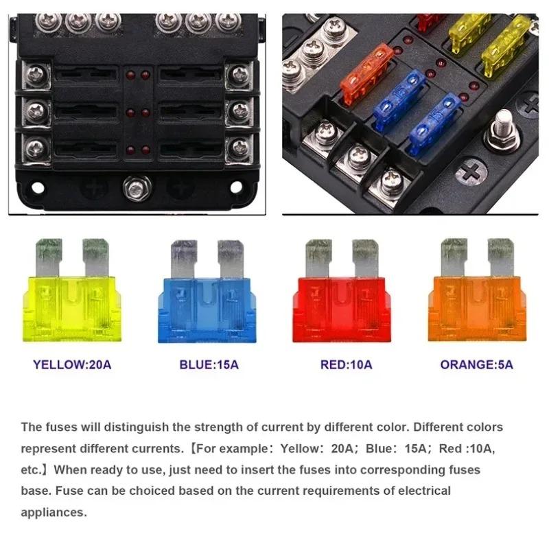6/12 Way Blade Fuse 12-24V Car Fuse Box LED Indicator Waterproof Block Universal Multi-circuit Fuse Box Ship and Vehicle Parts Fuses4