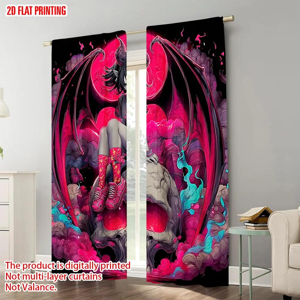 2pcs   Plane Printing Curtain Popular Cute Little Witch Polyester Fabric (without Rod) All Seasons Ldeal for Home & Office