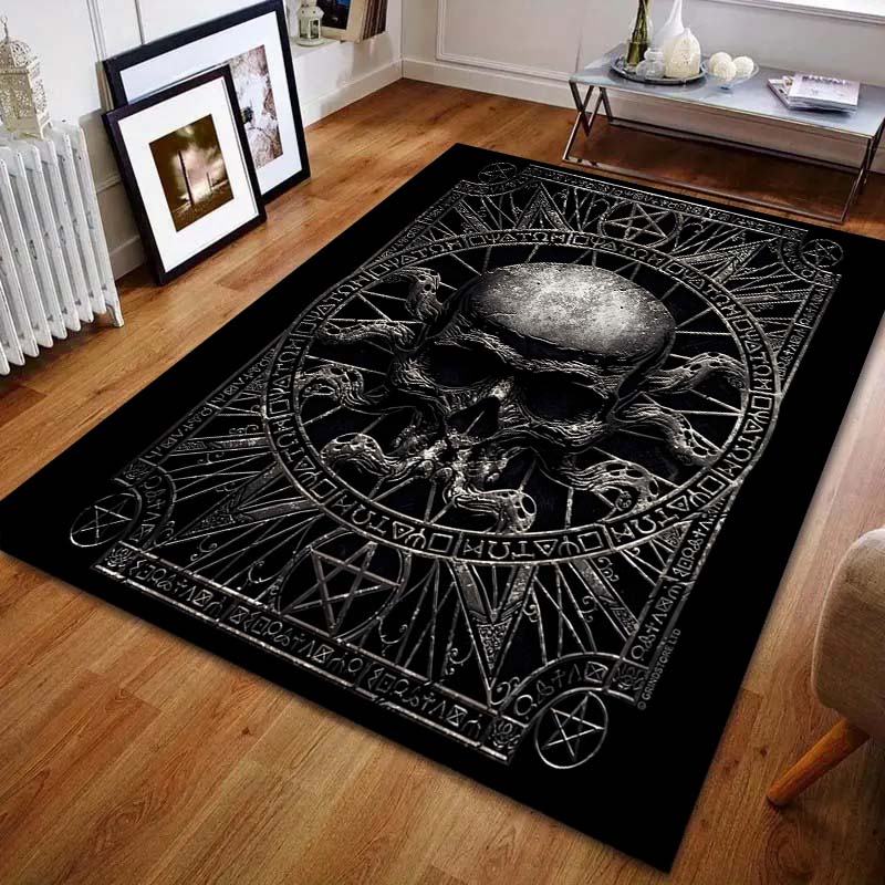 Dark Mysterious Skull Symbol Print for Carpet Living Room Bedroom Bedside Floor Mat Area Rug Modern Home Fashion Carpet Decor