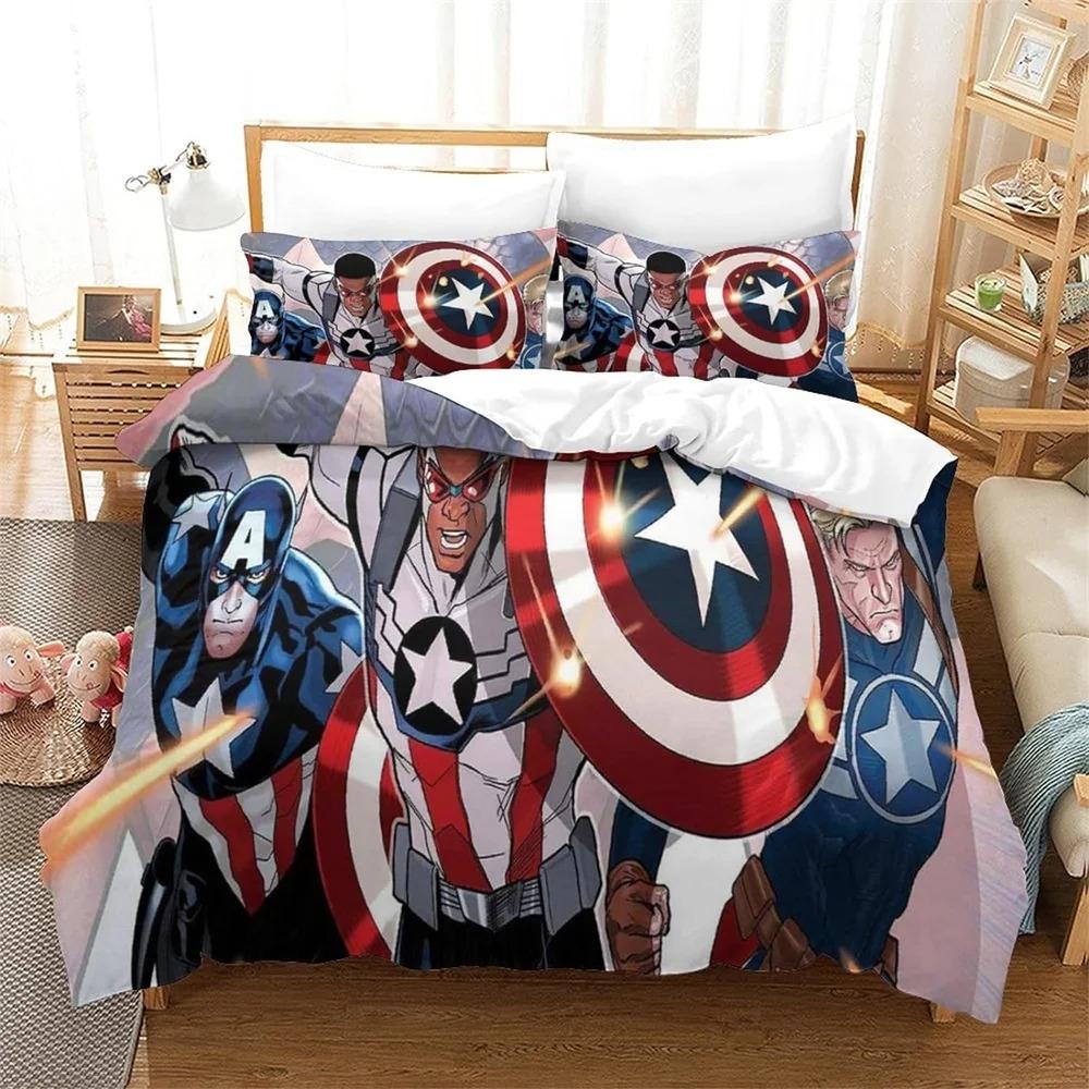 Cartoon Duvet Cover Captain America Pillowcase Bedding Set Adult Boy Girl Bedroom Decoration Children Single Double Large Size