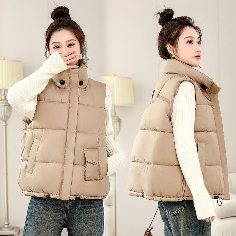 Stand-up Collar Down Cotton Vest Women's Drawstring Autumn and Winter New Loose Thickened Sleeveless Vest Jacket