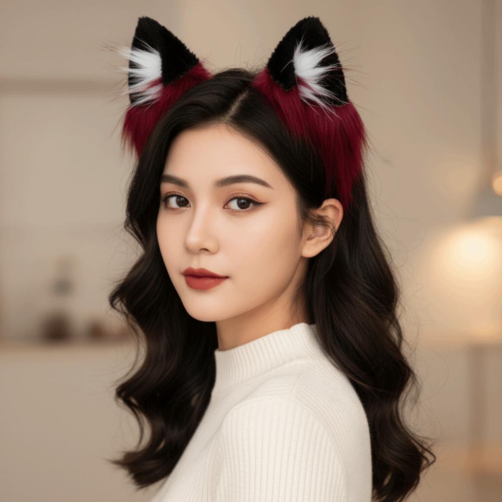 Soft Plush Faux Fur Headwear Red Black Halloween Hair Hoop Wolf Ears Headband Club Events
