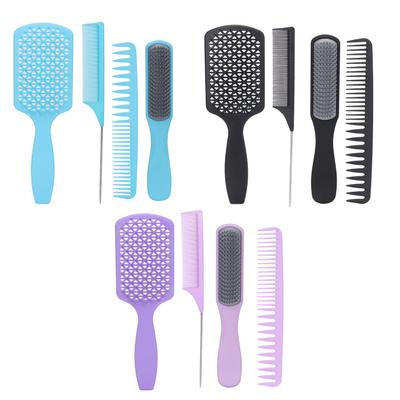 4-teiliges Haarbürsten-Set, Hohlkamm, Schwanzkamm, feine, breite Zähne, Kopfhautmassage, Haar-Styling-Kamm-Set