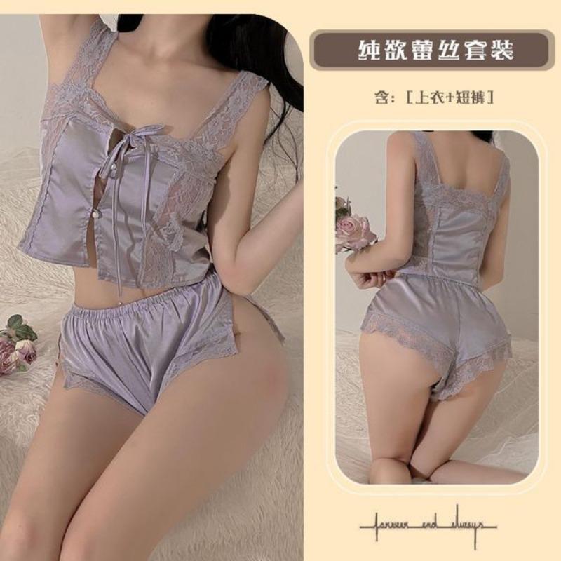 Sex Underwear Pure Desire Style Sexy Square Neck Lace-up Ice Silk Summer Thin Sexy Split Suspender Women