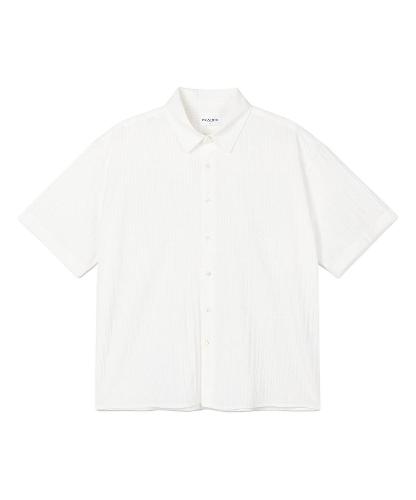 PRAIRIE Dobby Stripe Crop Short Sleeve Shirt (Ivory)
