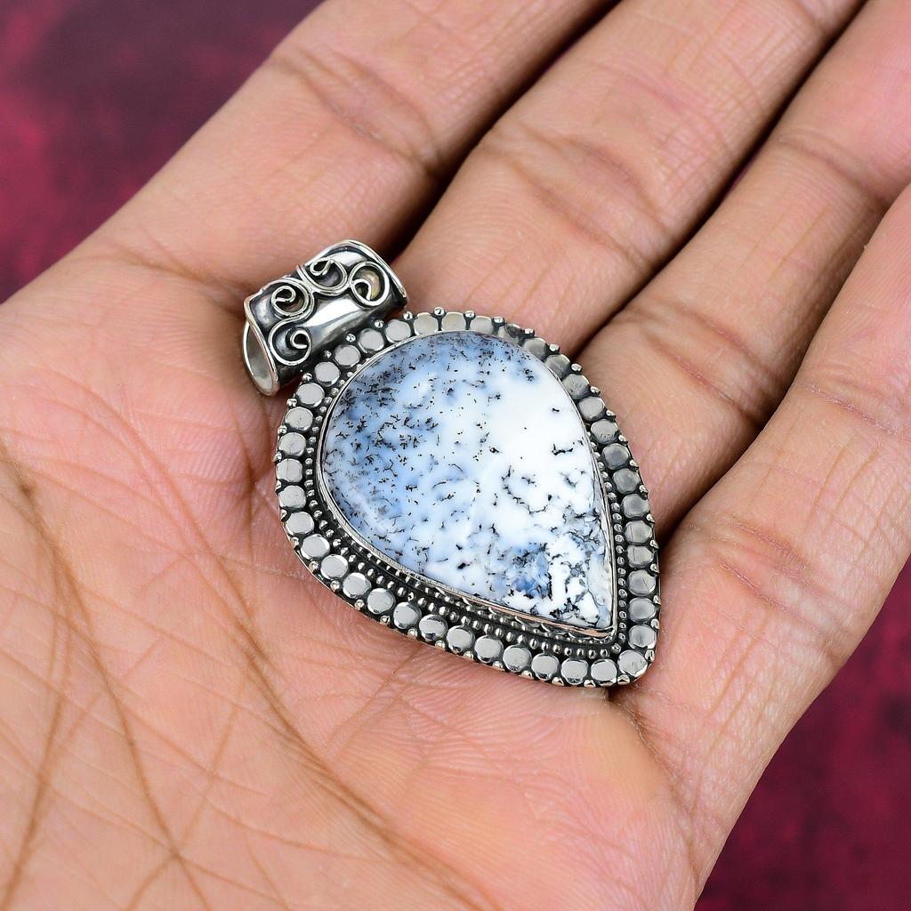 Dendrite Opal 925 Solid Sterling Silver Pendant, Handmade Gemstone Jewelry Pendant Gift For Birthday