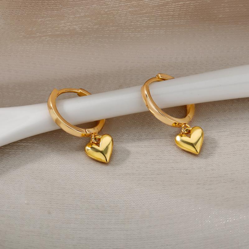 Women's Shape Earrings Gold Plated Copper with  Heart Zircon Minimalist Geometric Jewelry Set Dangle Earrings for Daily Wear