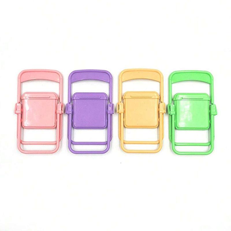 4pcs Mini Folding Chair Plastic Mobile Phone Holder Macaron Color Desktop Decoration Cute Portable Bench Mini Toys Support TMZ