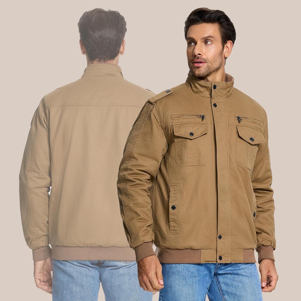 KEFITEVD Casual Outerwear Half Mod Ski Snow Plus Size L Men's Jacket, Stand-Up Collar, Coat, Style, Wear, Protection, Workwear, Sizes, Boa, Khaki,
